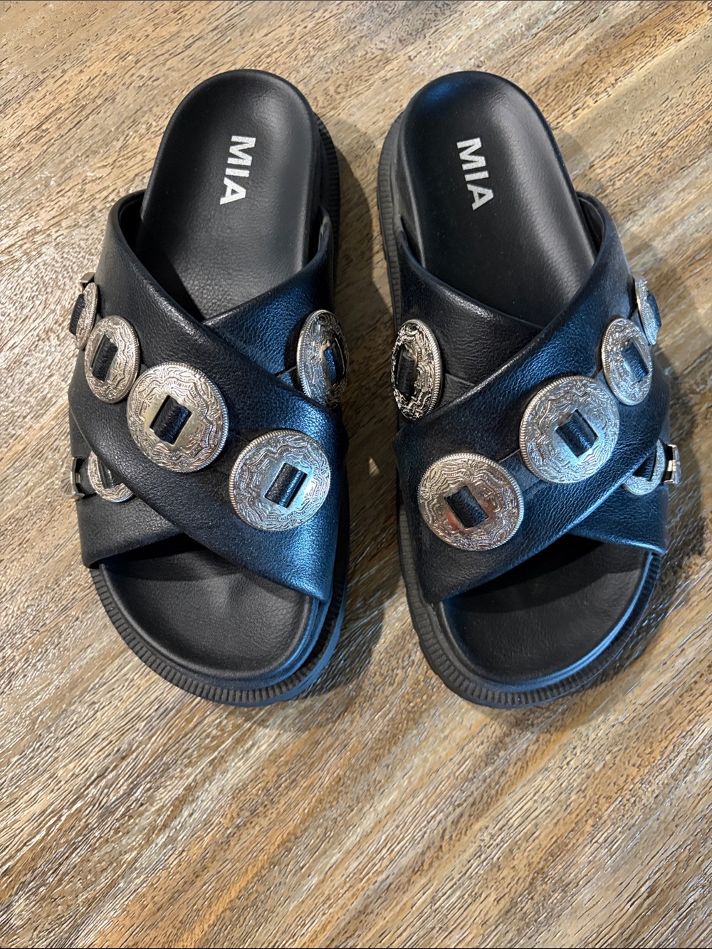 MIA Black Slide Gorgene Sandals - Picture 2 of 5